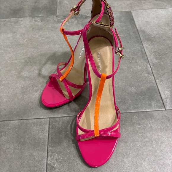 Chinese Laundry Strappy High Heel Sandals - Fuchsia & Orange Size 8.5 - Picture 3 of 12